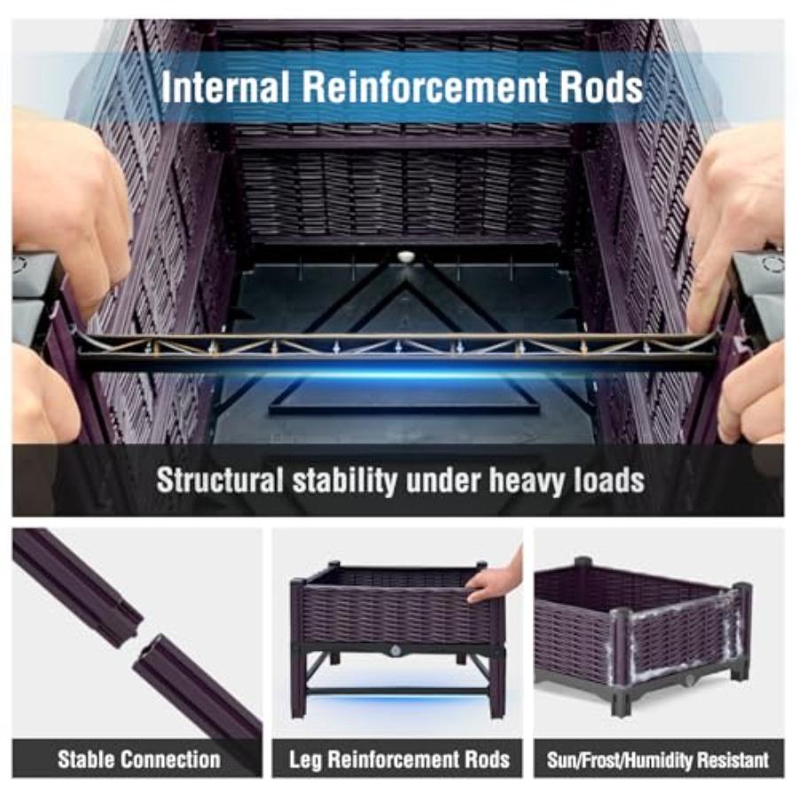 Raised Garden Bed with Reinforcement Rods Elevated Planter Boxes for Outdoor Plants with Drainage Holes for Flowers Vegetables