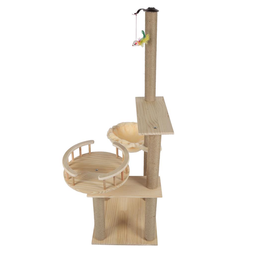 Cat Tree Multilevel Cat Climbing Tower Hemp Cable Covered Scratching Post with Hammock Dangling Toy