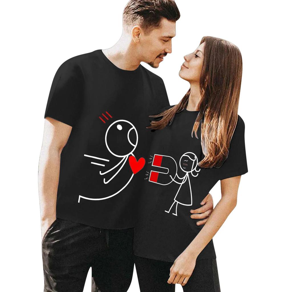 Valentines Day Tshirt New Couple Outfit Stick Figure Printing European American Unisex and Women Comfortable Graphic T Shirts