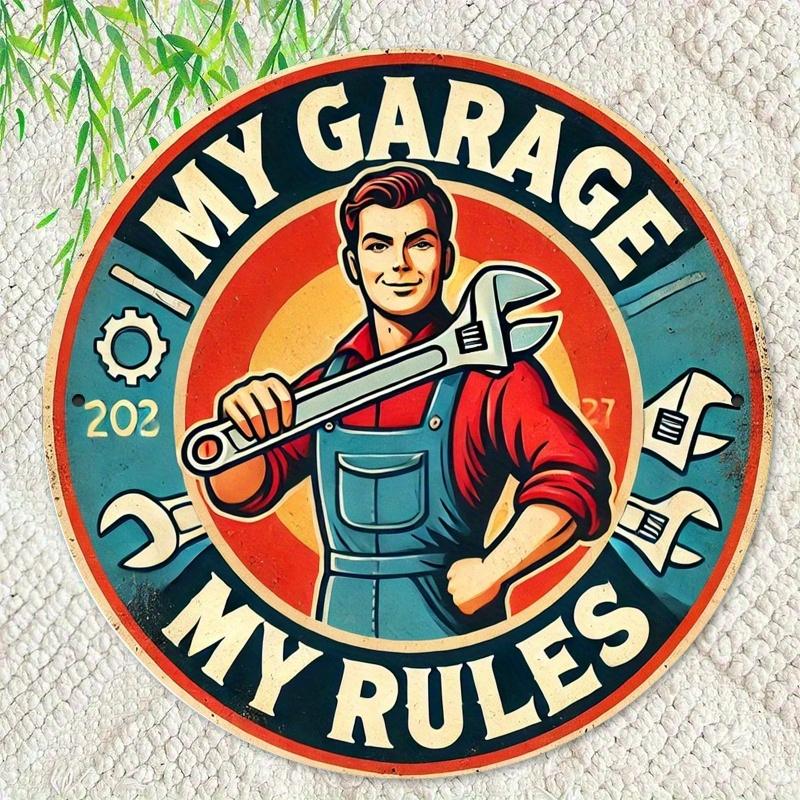 D Flat pc xinch Vintage My Garage My Rules Metal Sign Rustic Garage Rules Sign with Mechanic Artwork Pre 20x20cm(8x8inch)