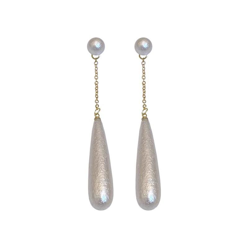 Vintage French Textured Pearl Water Drop Earrings Elegant Two-Wear Long Stud Earrings Dress Earrings