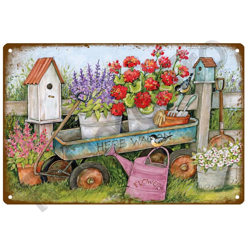 Garden Flower Rules Metal Sign Vintage Metal Plaque Plates Decor For Pub Bar Home Wall Decor Art Tin Signs Flower Poster Gift