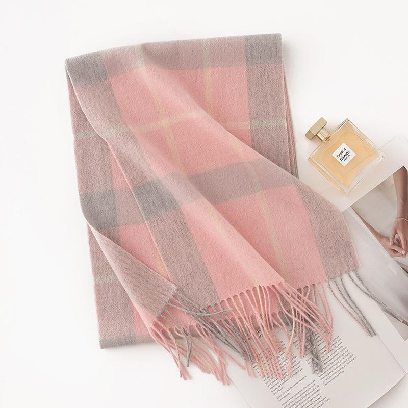 Korean Atmosphere Scarf High Wool Pink Plaid Scarf British Classic Couple Winter Warm Scarf