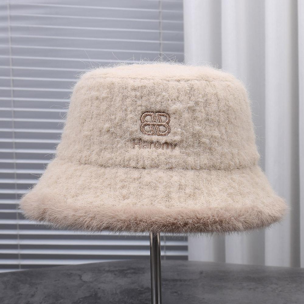 New fashion plush woolen imitation mink bucket hat women's autumn and winter versatile show small face warm bucket basin hat