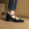 Krazing Pot Full Grain Leather Fashion Spring Autumn Med Heels Women Square Toe Buckle Straps Shoes Leopard Shallow Pumps