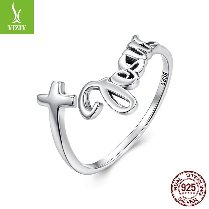 Cross-Border Explosion S925 Sterling Silver Cross Letter Open Ring Men'S And Women'S Creative Personality Ring