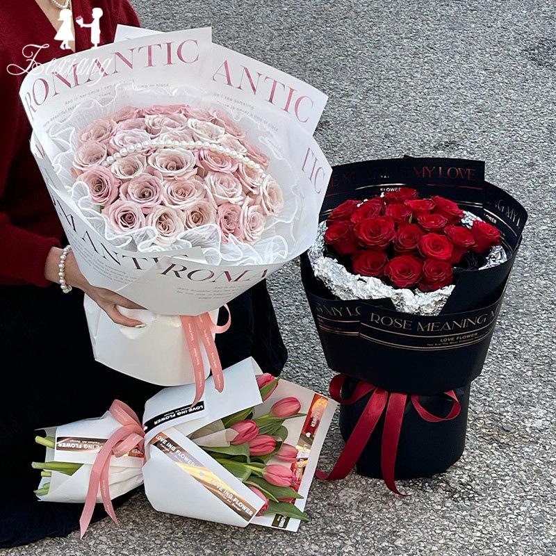 English Hot Stamping Waterproof Bouquet Wrapping Paper for DIY Floral Packaging.