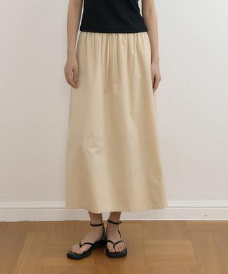 Lingseoul Cotton Full Long Skirt-Beige