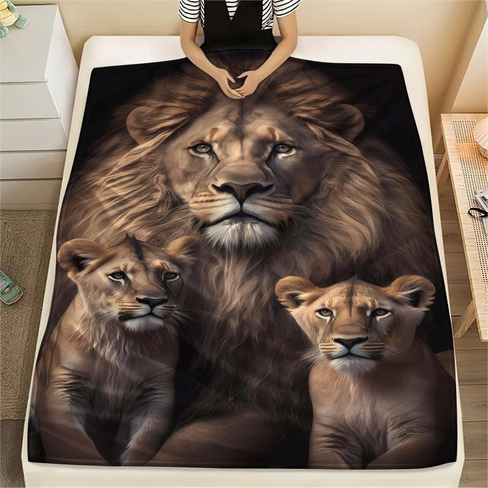 1Pc 3D Lion Print Flannel Blanket, High Quality Comfortable for All Seasons, Home Decor, Warmth and Comfort, Perfect for Christmas Gifts