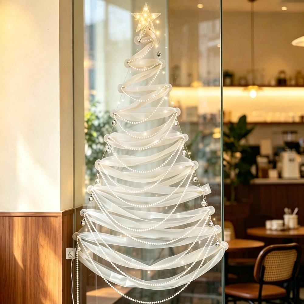 Reusable DIY Xmas Tree Pearls String Christmas Decor Ribbon Christmas Tree Glass Tiles