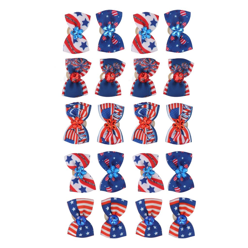 20Pcs Patriotic Dogs Hair Bows Multicolor 4th of July Pet Hair Bow with Rubber Bands for Dog Hair Grooming Accessories