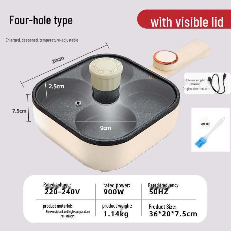 Adjustable Temp Non-Stick Egg & Burger Frying Pan: Four-Hole Multi-Functional Breakfast Machine