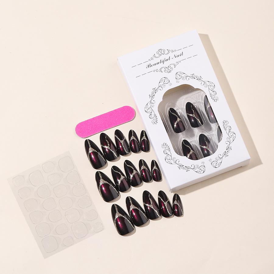 

Миндалевидные градиентные глиттерные накладные ногти - Европейский и американский дизайн, Готовый золотой пудровый отбеливающий нейл-арт