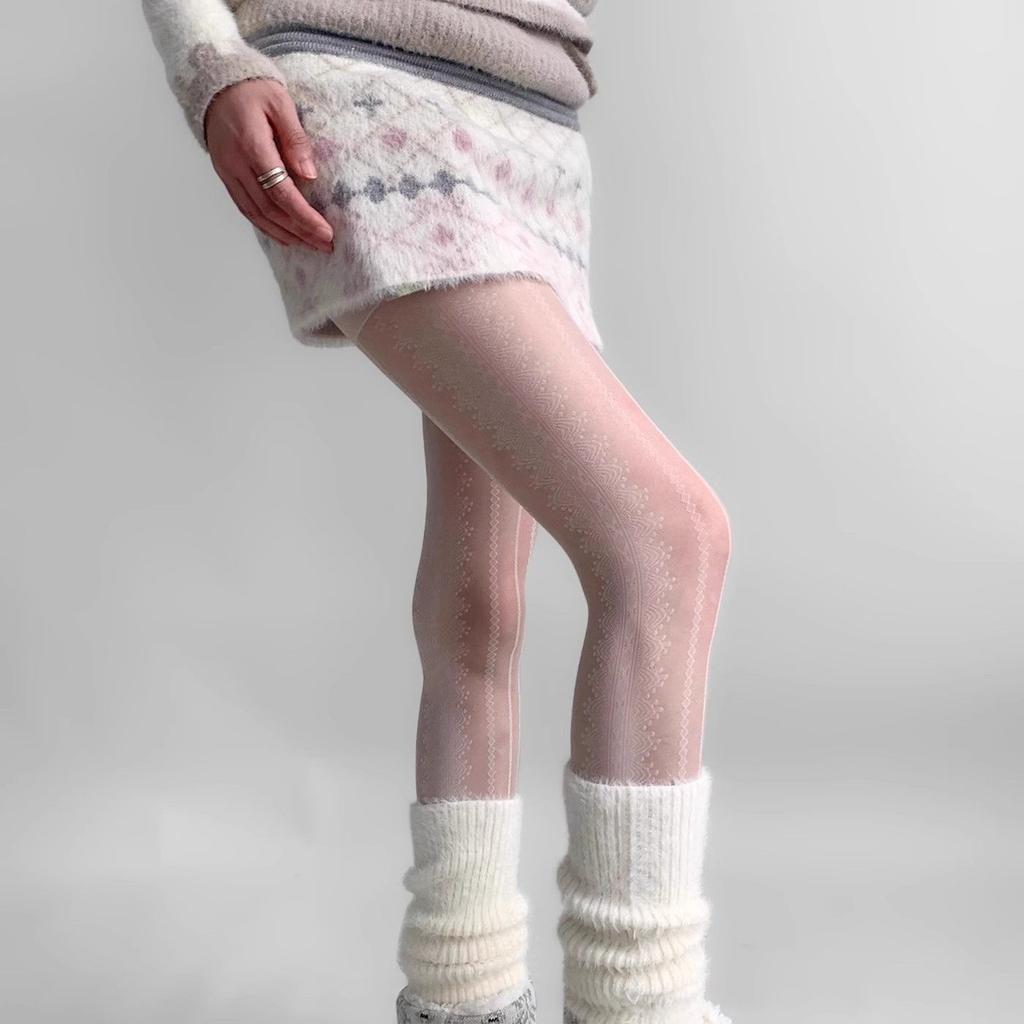 Spring-Autumn Ultra-Thin Leg-Smoothing Pantyhose - Flirty Diamond Lace Socks, White Sheer & Sexy Striped Stockings