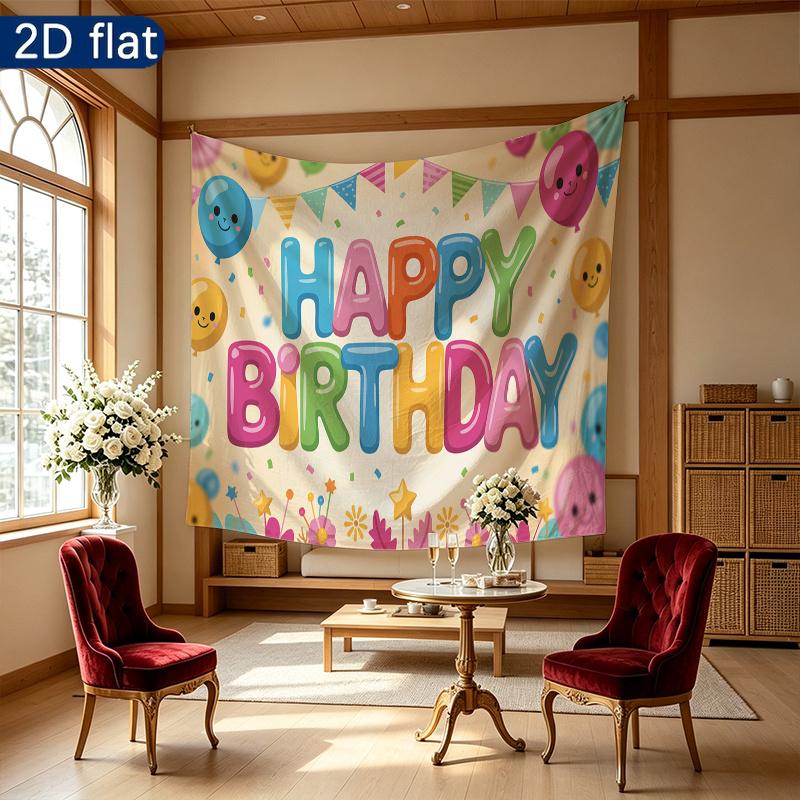 Birthday Party Rose Bouquet Balloons Candles Backdrop, Pink Polyester Banner for Photo Booth & Wall Decor