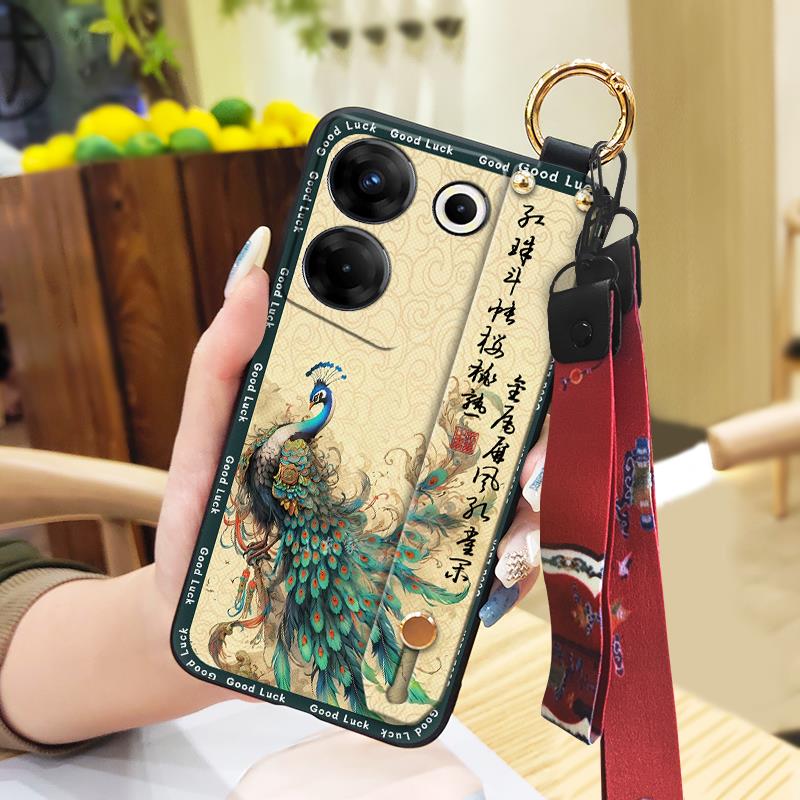 For Mom Chinese Style Phone Case For Tecno Camon20 Pro 5G/CK8n Fashion Wrist Strap Soft Case Phone Holder Dirt-resistant