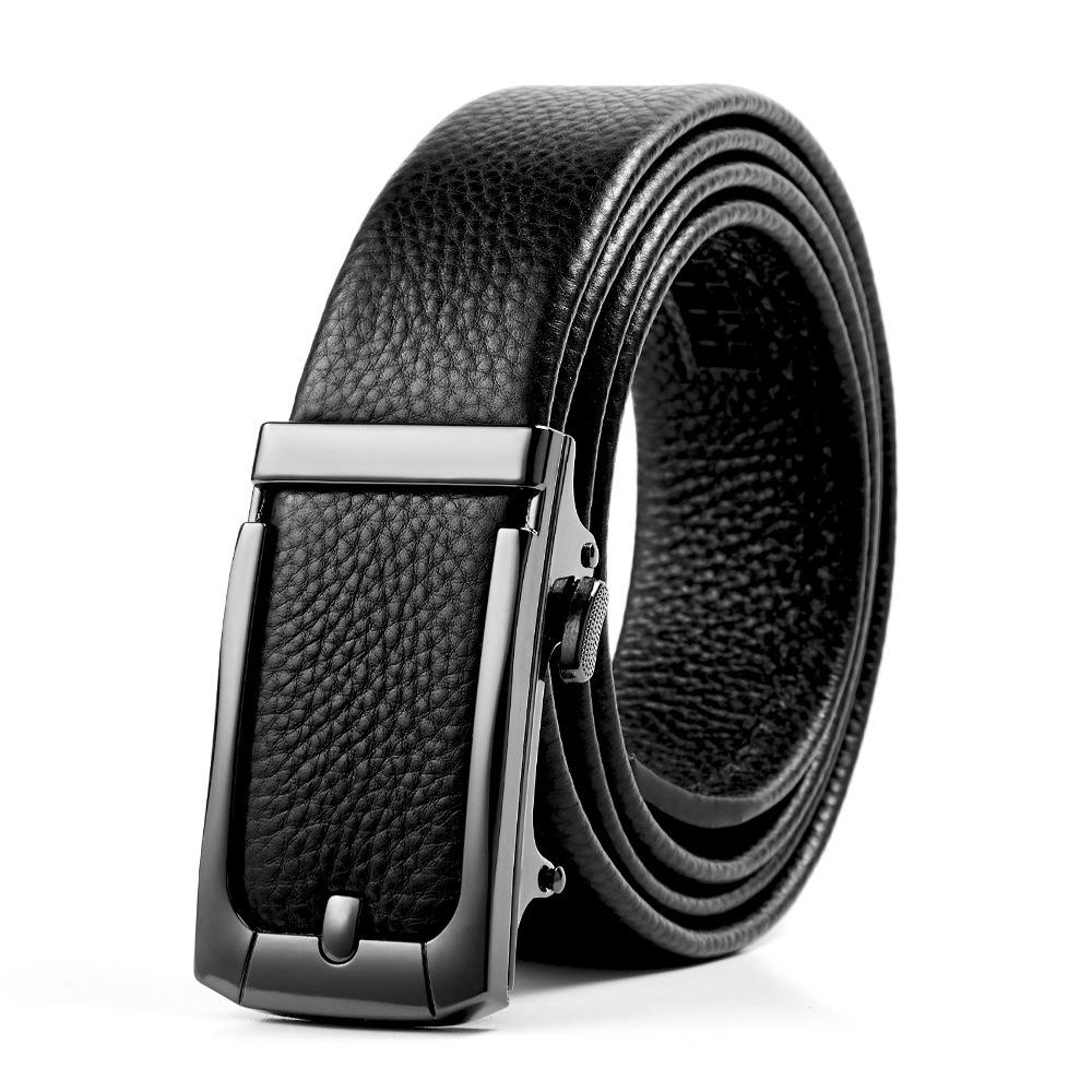 

Men s Top Grain Cowhide Leather Belt with Automatic Imitation Pin Buckle 130 cm
