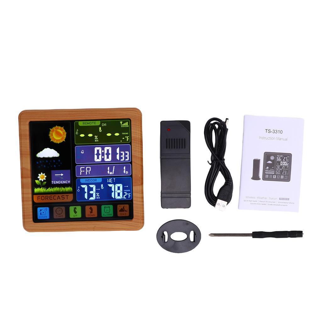 Cordless Weather Station, Color Touchscreen Weather Clock, Indoor Outdoor Thermometer Hygrometer with Remote Sensor,