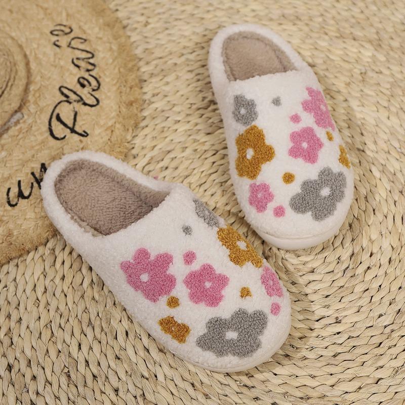 New Style of Home Flowered Slippers, Warm and Thickened Indoor High-heeled Cotton Shoes
