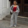 European & American 2026 Autumn/Winter New Zipper Hooded Knit Cardigan Wide-Leg Pants Lazy Style Two-Piece Set