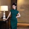 New new Chinese cheongsam dress green girl daily literary waist thin retro Chinese style dress daily