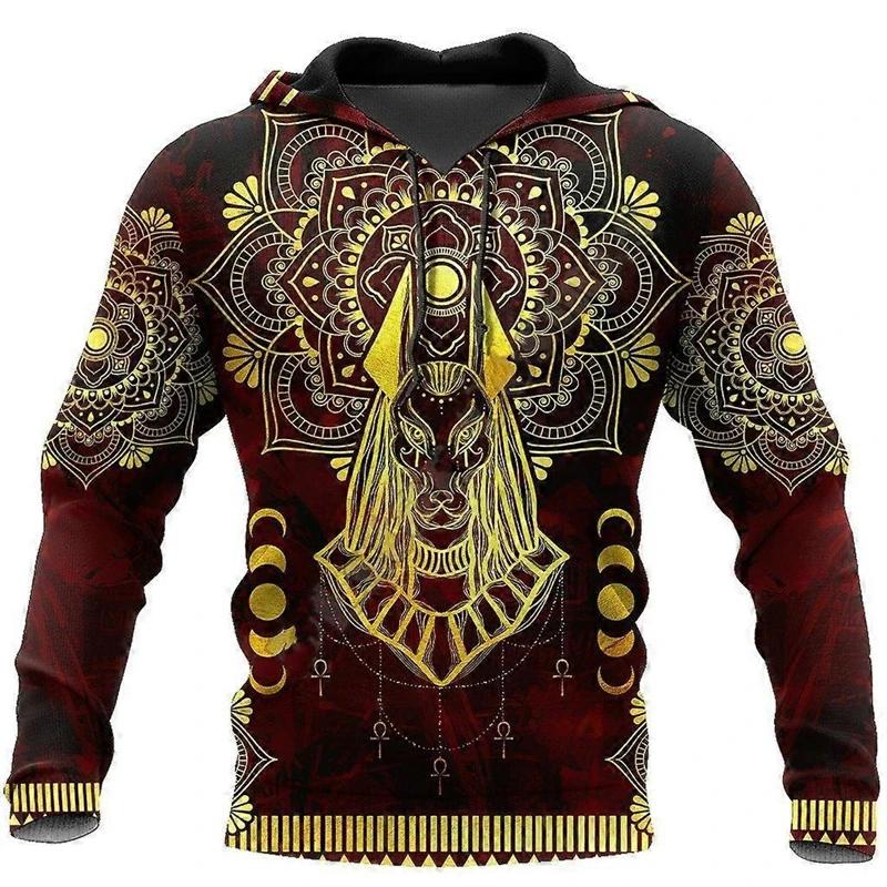 Sweat à capuche pour homme Tatouage Pharaon Anubis Égyptien Antique Impression 3D Pull Sweat-shirt Personnalité Streetwear Rétro Graphique Hoodies