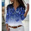 2026 new women's fashion lapel long-sleeved shirt 3d printed floral print casual shirt female versatile fashion