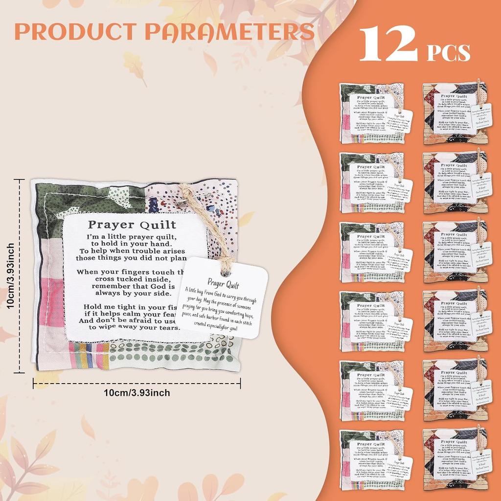12 Pcs Mini Pocket Prayer Quilt with Cross ide, Square Prayer Quilt for Women Pastor Appreciation