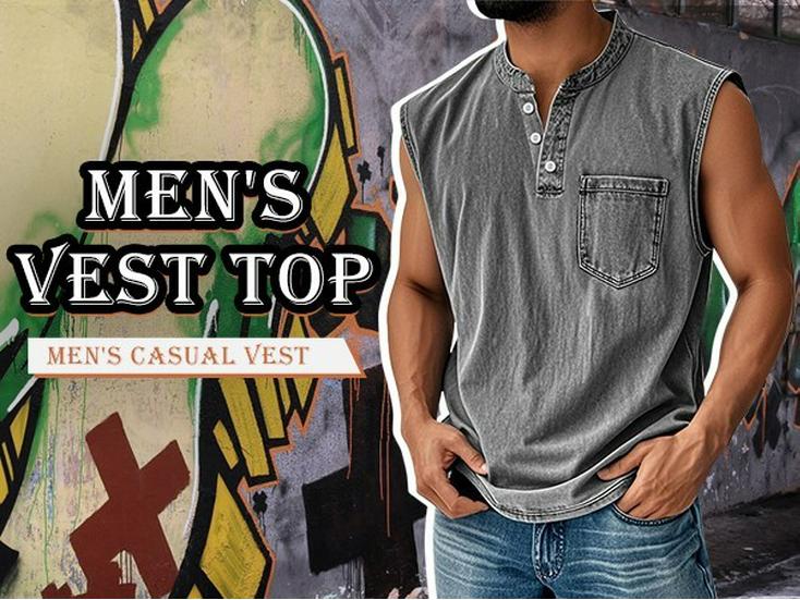 Modische ärmellose Jeansweste für Herren mit drei Knöpfen