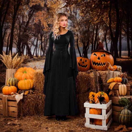 Abito da Strega Rinascimentale di Halloween per Donna Abito Gotico Vittoriano Manica Lunga a Campana Costume Medievale per Festa di Halloween Cosplay