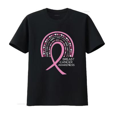 Bewustzijn Kanker Borst Regenbooglint Met Dames Plus Size T-shirt Zwart 2X Groot vintage Gewassen Zacht Casual