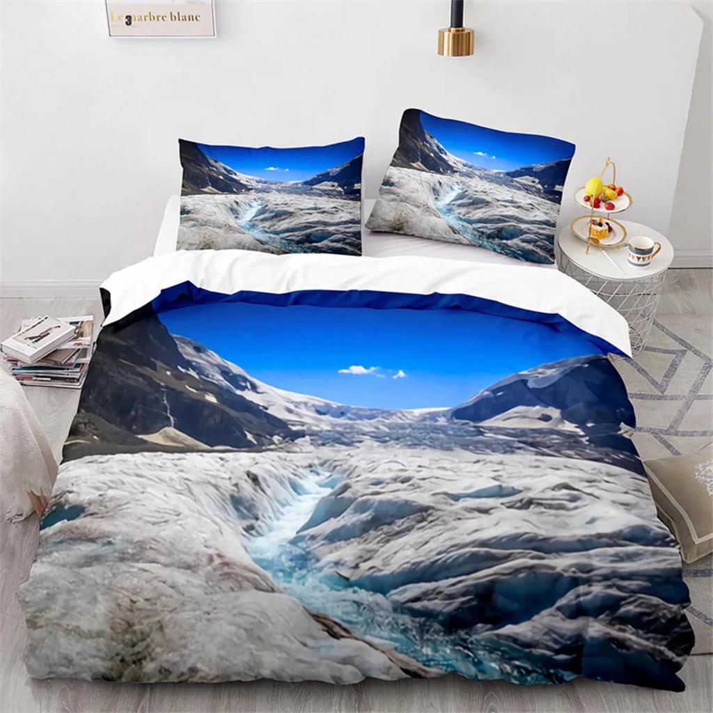 Snow Mountain Duvet Cover Clouds Hill Scenery Glacier Natural Beauty Print Ocean Theme Quilt Cover For Children Adult Room Decor