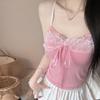 Summer Women'S Sweet Sexy Bow Lace Patchwork Sleeveless Slim Camisole With Chest Pad