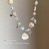 Boho Beach Shell Starfish Necklace - Pearl & Aquamarine Beaded Coastal Jewelry for Women