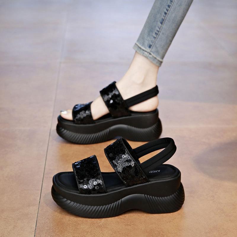 Summer JX new sequined thick-soled heightening sandals with skirts fashionable casual outer sandals