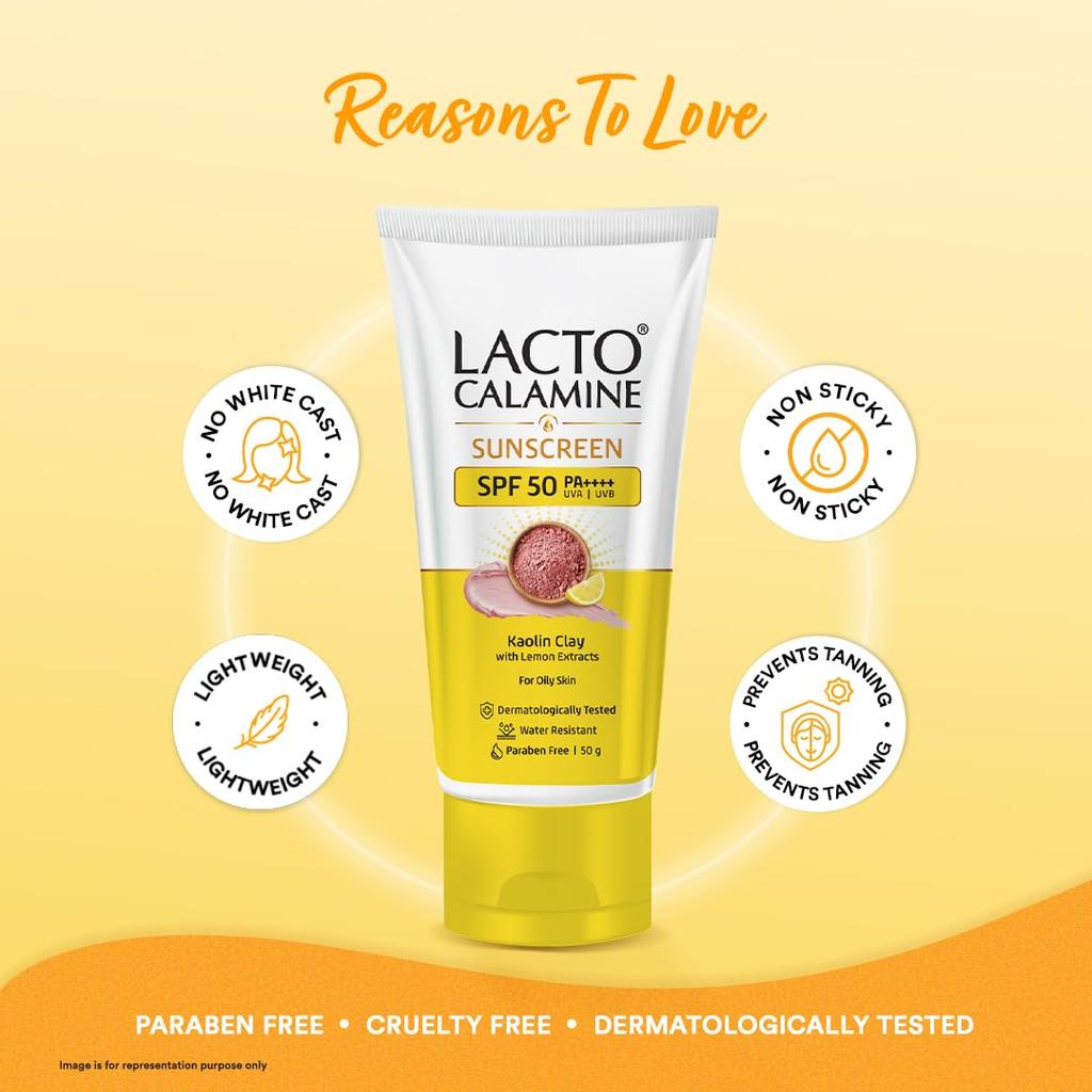 Lacto Calamine Sunscreen SPF 50 PA+++ For Oily Skin 50 g Lightweight Matte Finish Water Resistant No White Cast
