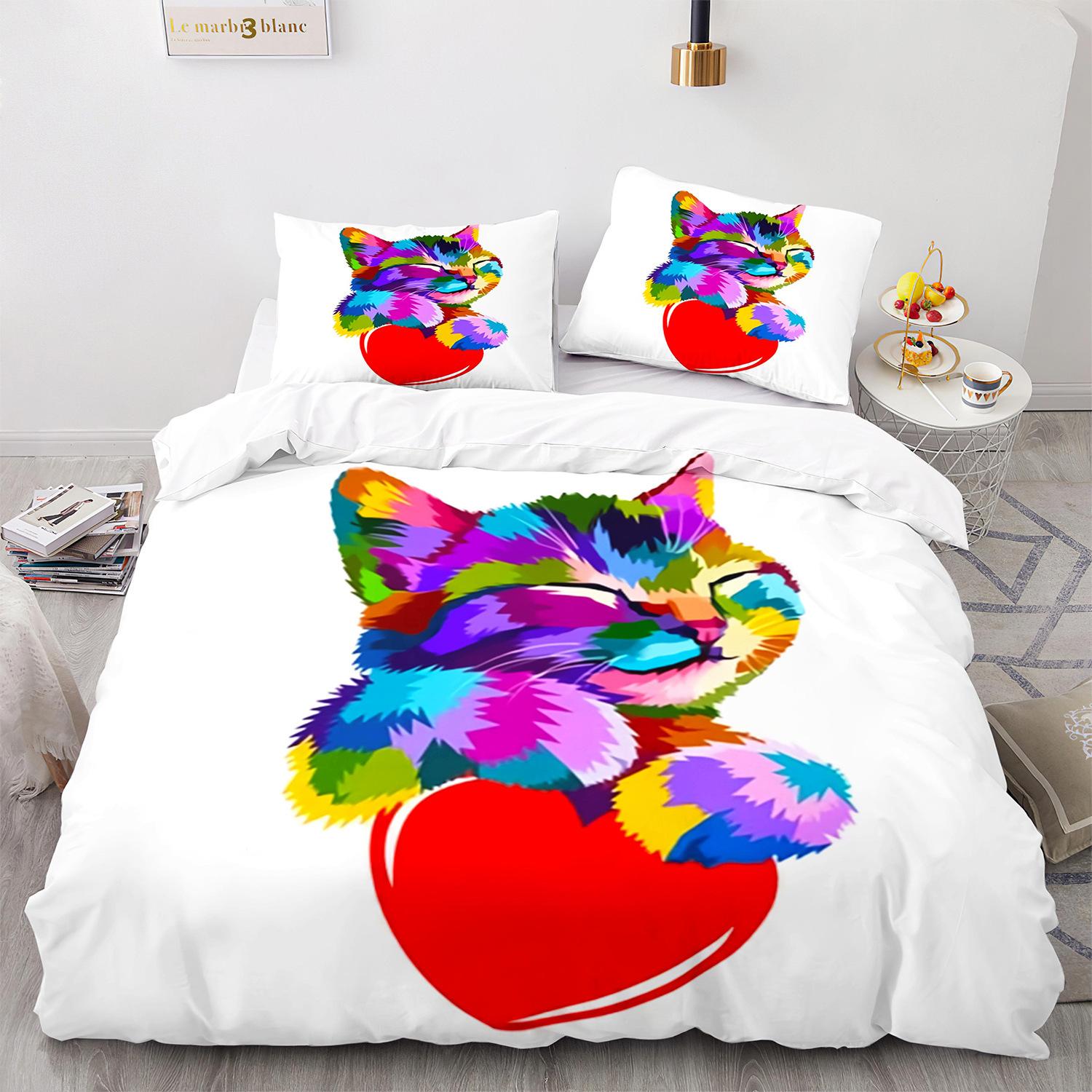 3D Three-Piece Kitten Quilt Cover Size Three-Piece Set 135*200cm