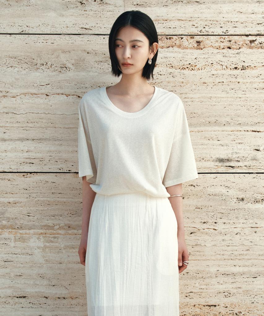 Siyajyu Sitp5287 U-Neck Relaxed Short Sleeve T-Shirt_Natural