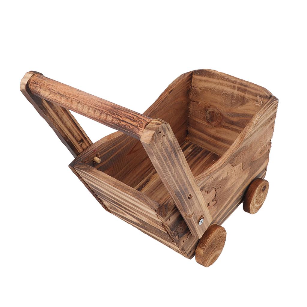 Flower Pot Wooden Cart Sturdy Durable Wooden Wheelbarrow Design Multifunction Indoor Plant Stand
