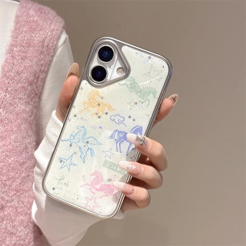 

Korean Sequined Colorful Horse Chain Phone Case for iPhone 17/16 Pro Max/15/14 iPhone 17 Pro