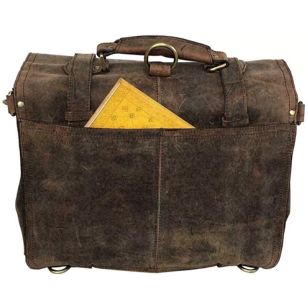 Vintage Brown Genuine Buffalo Leather Messenger Bag 16"Laptop Briefcase Satchel