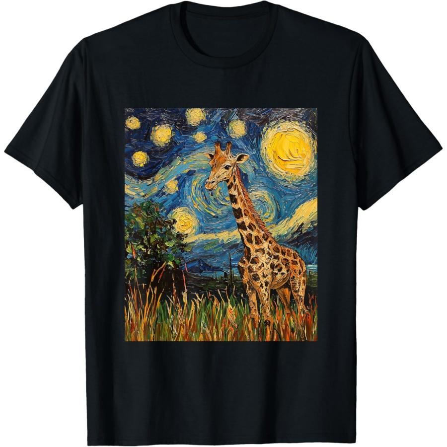 

Cute Giraffe Africa - Van Gogh Style - Starry Night T-Shirt(1) XXXXXL чорний