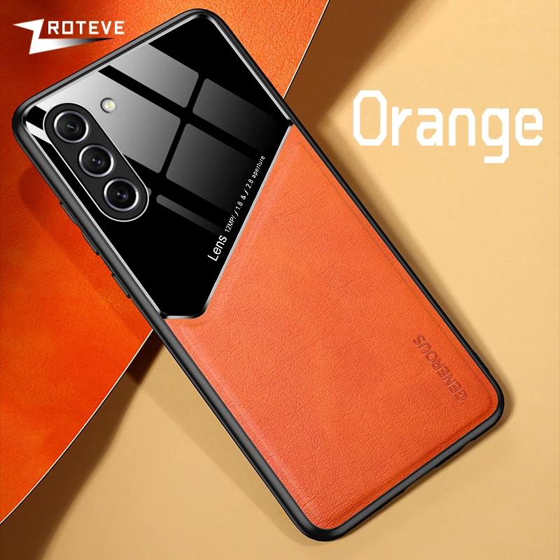 

Чехол S23 из искусственной кожи, автомобильный магнитный жесткий чехол для ПК для Samsung Galaxy S24 Ultra S25 Edge S22 S21 FE S20 S10 Plus, чехлы для телефонов Galaxy S25 Edge оранжевый