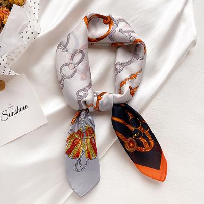 European and American Fashion Chain Imitation Silk Square Scarf Spring and Autumn Decorative Scarf Small Scarf Silk Scarf Versatile