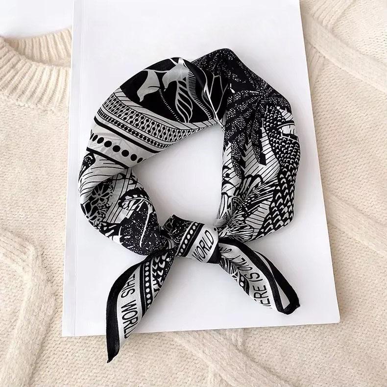 Natural Real Silk Scarf Women New Print Neck Hairband Square Shawl Neckerchief Female Hijab Poncho Bandana Headband