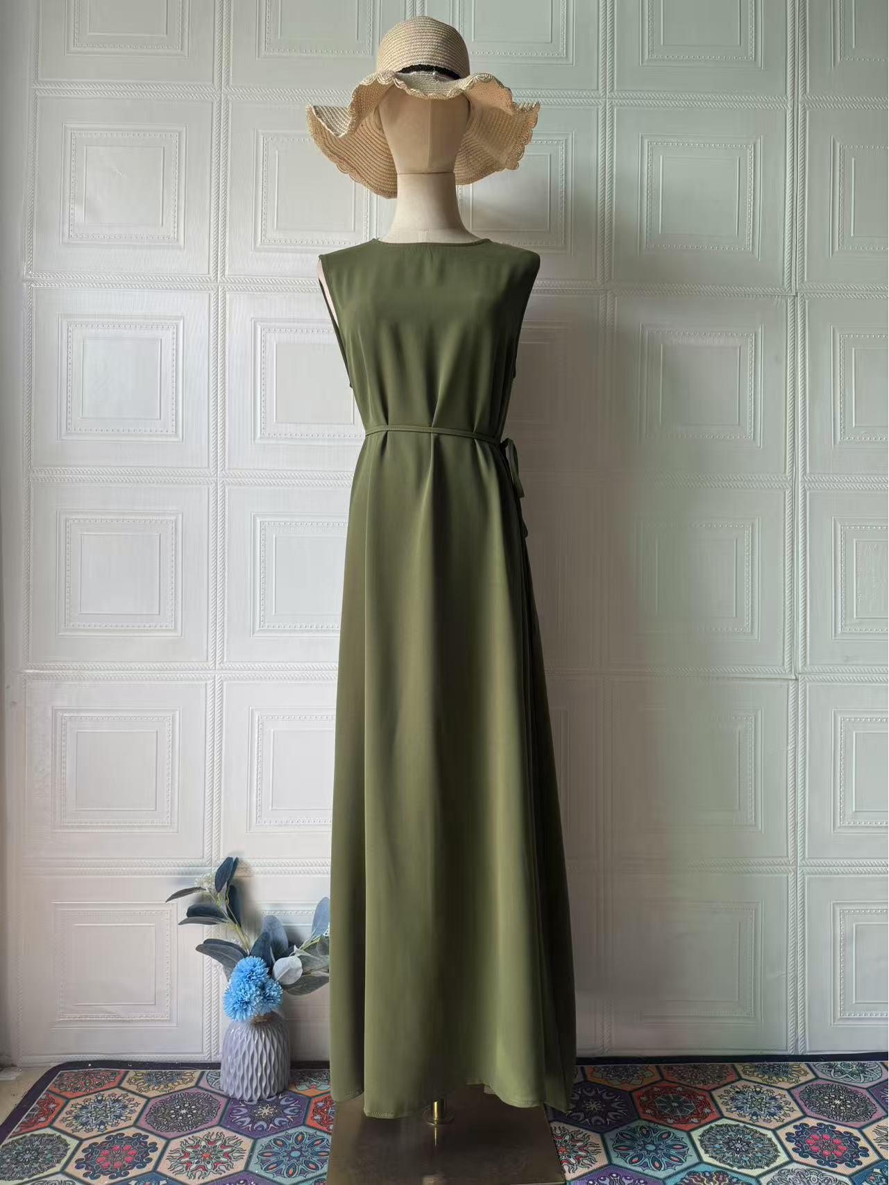 

2025 Summer Sleeveless Long Dress - Casual & Comfortable New Design for European and American Women XXL оливковий колір