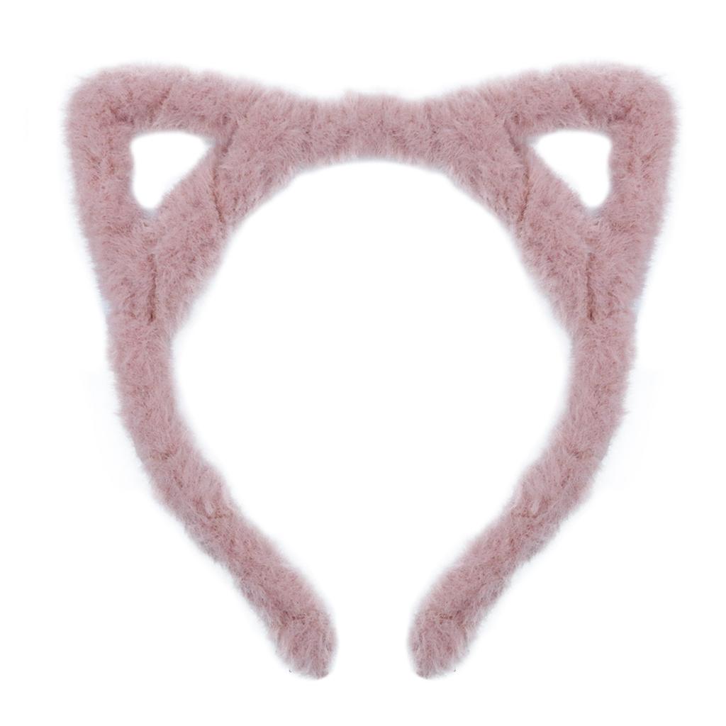 Furry Cat Ears Headband Halloween Cosplay Cat Women Hairband, Black White Pink Kakhi