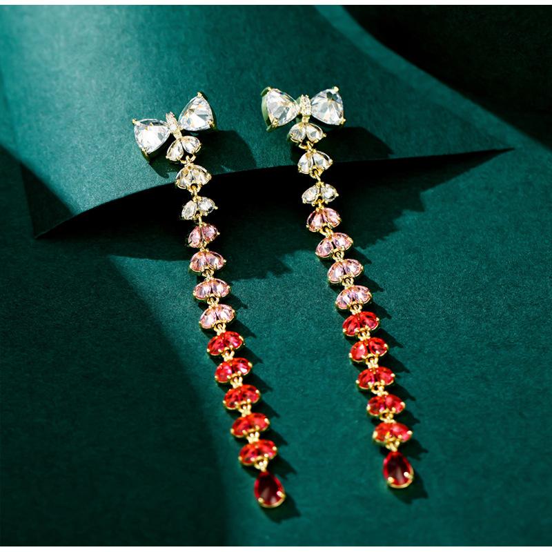 Tie Tassel Dangle Earrings Shining Cubic Zirconia Statement Earings Birthday Gifts Women Fashion Jewelry