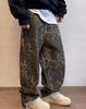 Unisex Tan Leopard Jeans Męskie spodnie dżinsowe Oversize Spodnie z szeroką nogawką Streetwear Hip Hop Vintage Luźny na co dzień nadruk zwierzęcy