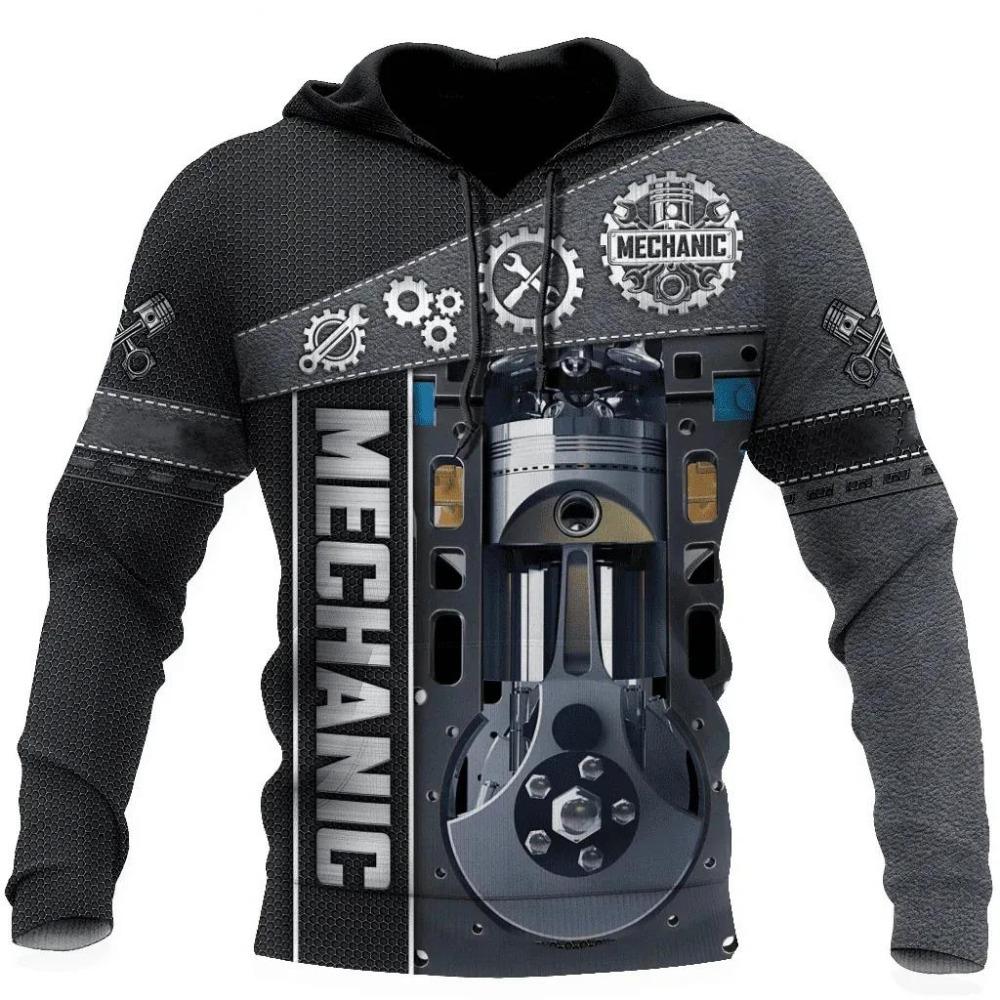 Herren Kapuzenpullover Vintage T-Shirt Herbstkleidung Mechaniker 3D Druck Tops Fashion Street Casual Hoodies Übergroßer Pullover